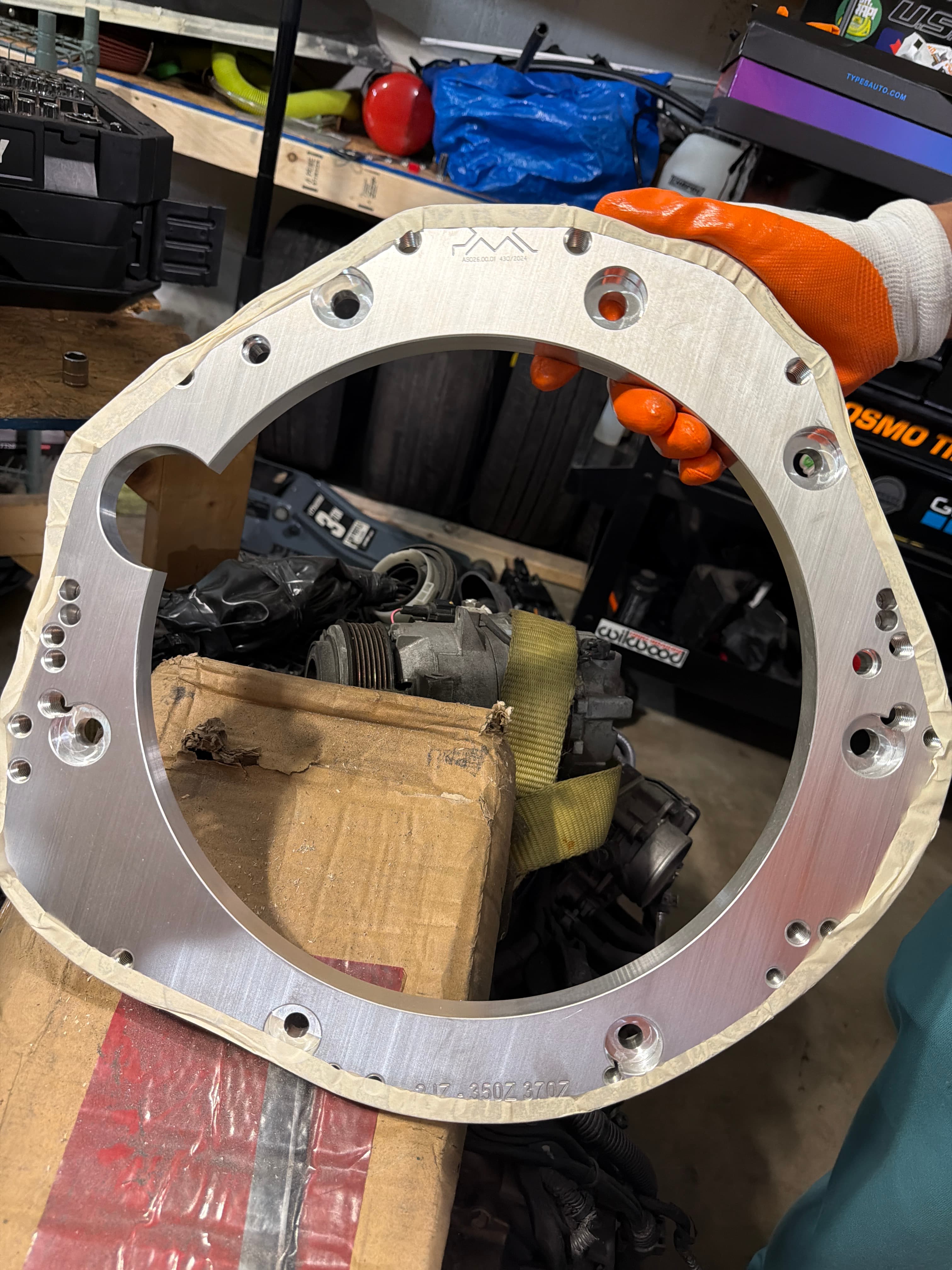 PMI billet aluminum bellhousing adapter plate — 350Z / 370Z (Z33/Z34 fit)